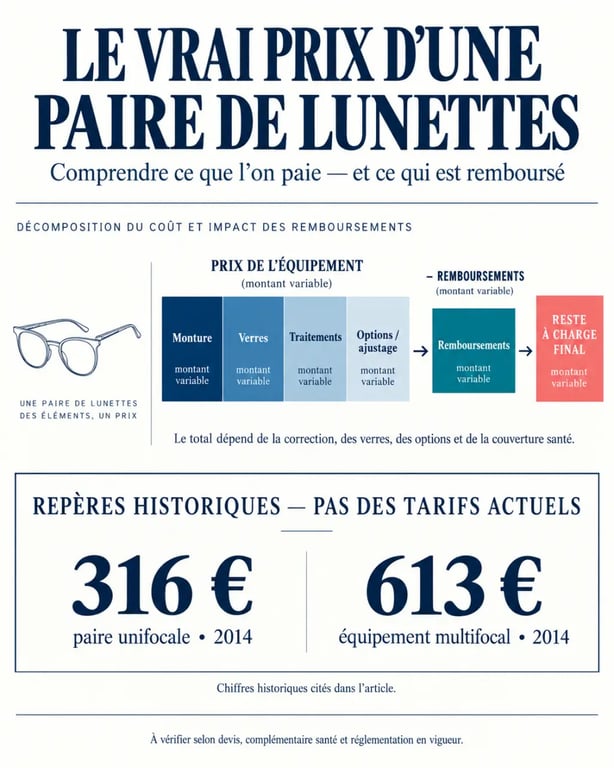 Opticien le moins cher : infographie sur le prix réel des lunettes et le reste à charge