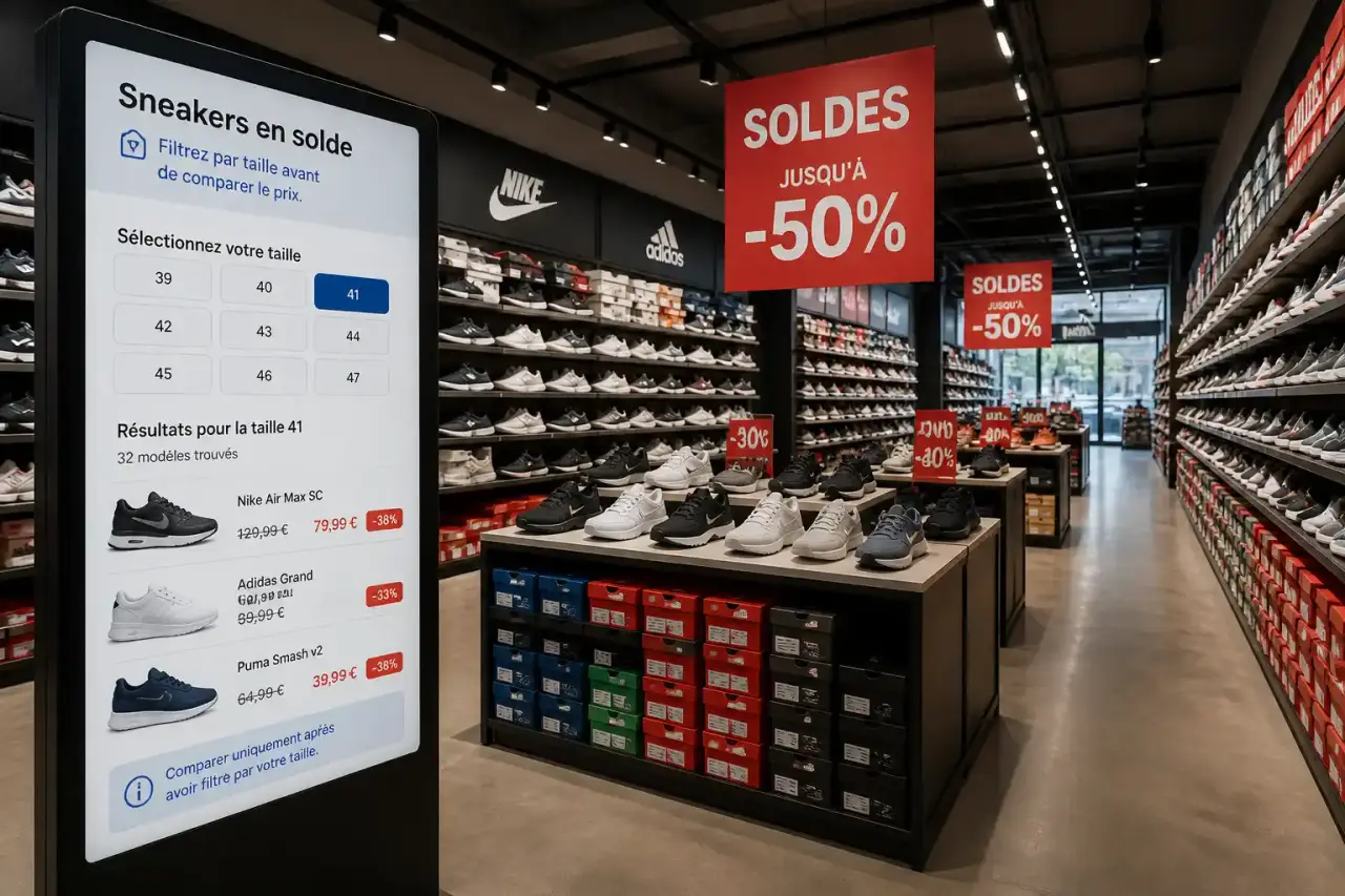 Sneakers en solde : filtrez par taille avant de comparer le prix