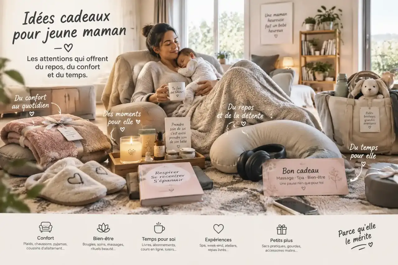 Idées cadeaux pour jeune maman : les attentions qui offrent du repos, du confort et du temps