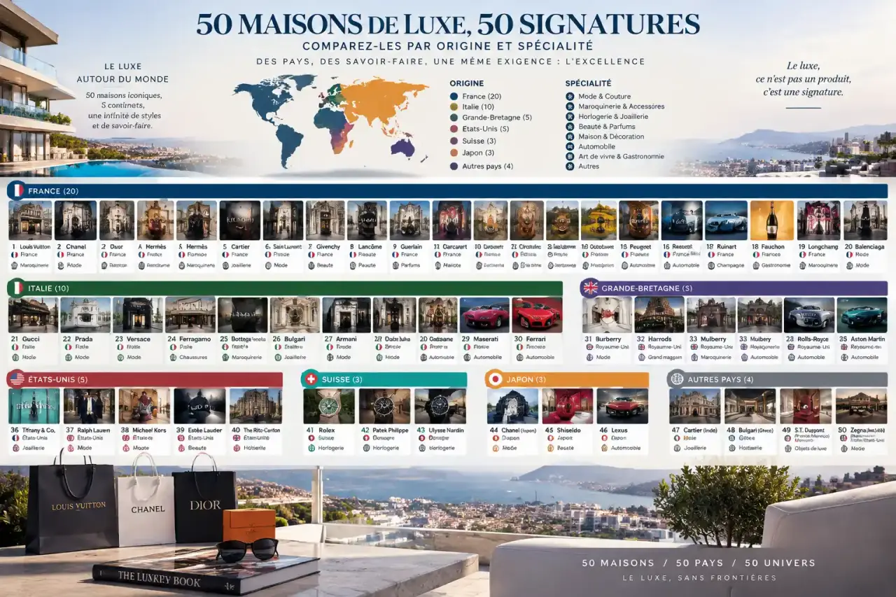 50 maisons de luxe, 50 signatures : comparez-les par origine et spécialité